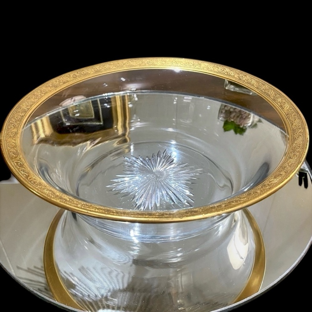 Vintage Theresienthal Minton Bernadotte Serving Bowl Gold Encrusted Rim Glass